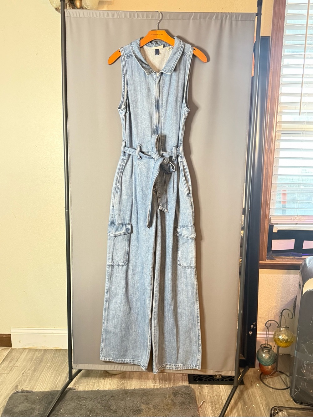 Universal Thread Light Blue Denim Sleeveless Wide-Leg Jumpsuit
